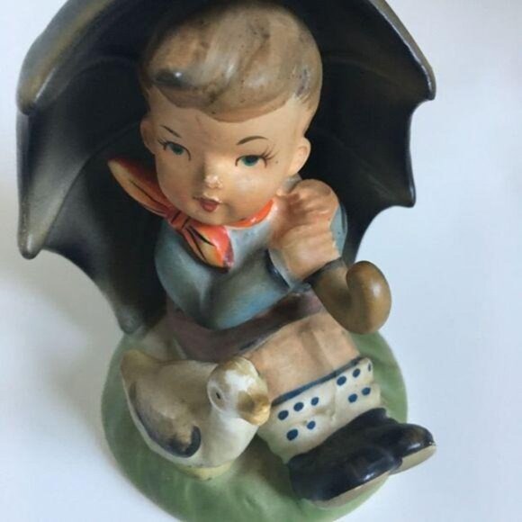 Boy with Duck and Umbrella Figurine Japan Lefton ? - Picture 7 of 7